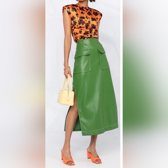 Ganni Tops - GANNI silk orange and black stretch floral print ruched size M